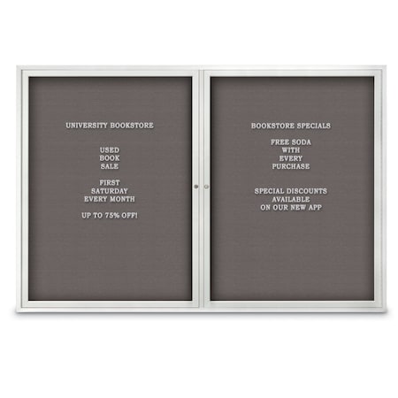 United Visual Products 48"x24" 1-Door Enclosed Outdoor Letterboard, Grey Felt/Satin Alum UV1166DSD4824-SATIN-GREY